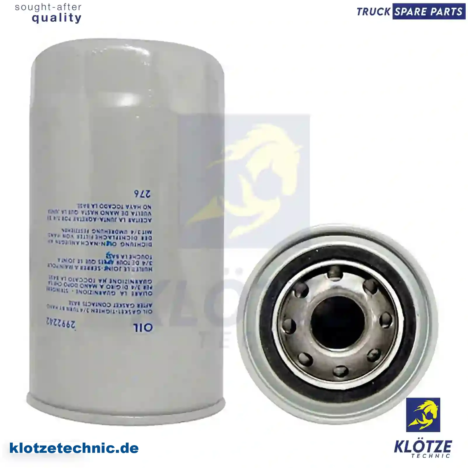 Oil Filter 72516587, 402040222, 489789800, Z489789800, 84228510, 87803261, 4897898, 4989314, LF1601500, 402040222, Z489789800, 1399494, 1529642, 1706238, DP010205, 02992242, 04899566, 504033399, 504074043, BG5X-6731-AA, 3329105, 02943401, 02992242, 04899566, 2992242, 503120785, 503621940, 504033399, 504074043, 504118385, 87646666, 0281012005, K1399494PAC, 323017850, 323017850, 87803260MP, 87803260, 15208-LA40A, 15208-LA40B, 384240, 5021192695, 7424993654, 0120390146, 0120390154, 4897898, 0705031567, 15208LA40A, 20276815, 41501316, 2R0115403, ZG01709-0008, 72516587, 402040222, 489789800, Z489789800, 84228510, 87803261, 4897898, 4989314, LF1601500, 402040222, Z489789800, 1399494, 1529642, 1706238, DP010205, 02992242, 04899566, 504033399, 504074043, BG5X-6731-AA, 3329105, 02943401, 02992242, 04899566, 2992242, 503120785, 503621940, 504033399, 504074043, 504118385, 87646666, 0281012005, K1399494PAC, 323017850, 323017850, 87803260MP, 87803260, 15208-LA40A, 15208-LA40B, 384240, 5021192695, 7424993654, 0120390146, 0120390154, 4897898, 0705031567, 15208LA40A, 20276815, 41501316, 2R0115403, ZG01709-0008 || Klötze Technic Spare Part | Engine, Accelerator Pedal, Camshaft, Connecting Rod, Crankcase, Crankshaft, Cylinder Head, Engine Suspension Mountings, Exhaust Manifold, Exhaust Gas Recirculation, Filter Kits, Flywheel Housing, General Overhaul Kits, Engine, Intake Manifold, Oil Cleaner, Oil Cooler, Oil Filter, Oil Pump, Oil Sump, Piston & Liner, Sensor & Switch, Timing Case, Turbocharger, Cooling System, Belt Tensioner, Coolant Filter, Coolant Pipe, Corrosion Prevention Agent, Drive, Expansion Tank, Fan, Intercooler, Monitors & Gauges, Radiator, Thermostat, V-Belt / Timing belt, Water Pump, Fuel System, Electronical Injector Unit, Feed Pump, Fuel Filter, cpl., Fuel Gauge Sender,  Fuel Line, Fuel Pump, Fuel Tank, Injection Line Kit, Injection Pump, Exhaust System, Clutch & Pedal, Gearbox, Propeller Shaft, Axles, Brake System, Hubs & Wheels, Suspension, Leaf Spring, Universal Parts / Accessories, Steering, Electrical System, Cabin