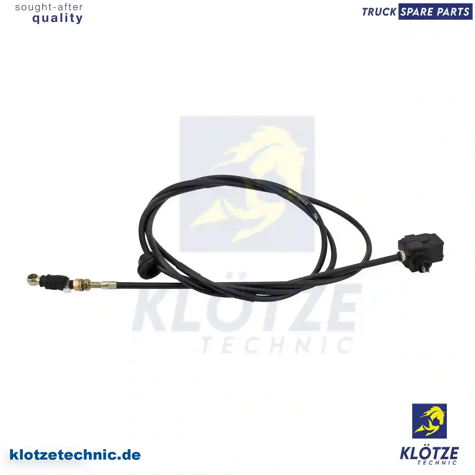 Throttle Cable, Hand Throttle Control 6553000032, 6553000032 || Klötze Technic Spare Part | Engine, Accelerator Pedal, Camshaft, Connecting Rod, Crankcase, Crankshaft, Cylinder Head, Engine Suspension Mountings, Exhaust Manifold, Exhaust Gas Recirculation, Filter Kits, Flywheel Housing, General Overhaul Kits, Engine, Intake Manifold, Oil Cleaner, Oil Cooler, Oil Filter, Oil Pump, Oil Sump, Piston & Liner, Sensor & Switch, Timing Case, Turbocharger, Cooling System, Belt Tensioner, Coolant Filter, Coolant Pipe, Corrosion Prevention Agent, Drive, Expansion Tank, Fan, Intercooler, Monitors & Gauges, Radiator, Thermostat, V-Belt / Timing belt, Water Pump, Fuel System, Electronical Injector Unit, Feed Pump, Fuel Filter, cpl., Fuel Gauge Sender,  Fuel Line, Fuel Pump, Fuel Tank, Injection Line Kit, Injection Pump, Exhaust System, Clutch & Pedal, Gearbox, Propeller Shaft, Axles, Brake System, Hubs & Wheels, Suspension, Leaf Spring, Universal Parts / Accessories, Steering, Electrical System, Cabin