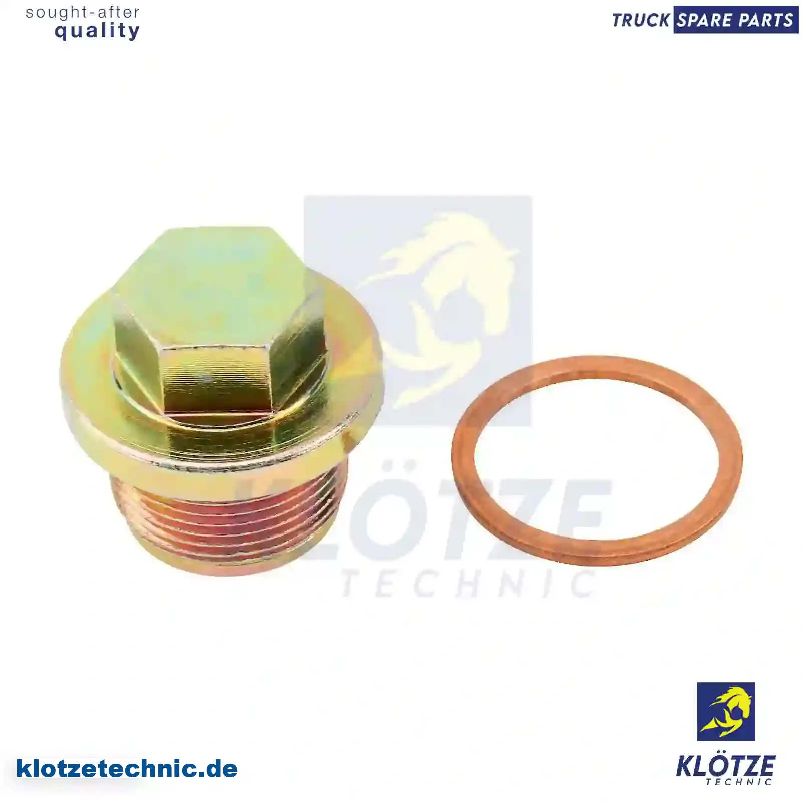 Screw Plug, Oil Sump, With Seal Ring 51903100107S, 3469970030S, 51903100107S, 3469970030S || Klötze Technic Spare Part | Engine, Accelerator Pedal, Camshaft, Connecting Rod, Crankcase, Crankshaft, Cylinder Head, Engine Suspension Mountings, Exhaust Manifold, Exhaust Gas Recirculation, Filter Kits, Flywheel Housing, General Overhaul Kits, Engine, Intake Manifold, Oil Cleaner, Oil Cooler, Oil Filter, Oil Pump, Oil Sump, Piston & Liner, Sensor & Switch, Timing Case, Turbocharger, Cooling System, Belt Tensioner, Coolant Filter, Coolant Pipe, Corrosion Prevention Agent, Drive, Expansion Tank, Fan, Intercooler, Monitors & Gauges, Radiator, Thermostat, V-Belt / Timing belt, Water Pump, Fuel System, Electronical Injector Unit, Feed Pump, Fuel Filter, cpl., Fuel Gauge Sender,  Fuel Line, Fuel Pump, Fuel Tank, Injection Line Kit, Injection Pump, Exhaust System, Clutch & Pedal, Gearbox, Propeller Shaft, Axles, Brake System, Hubs & Wheels, Suspension, Leaf Spring, Universal Parts / Accessories, Steering, Electrical System, Cabin