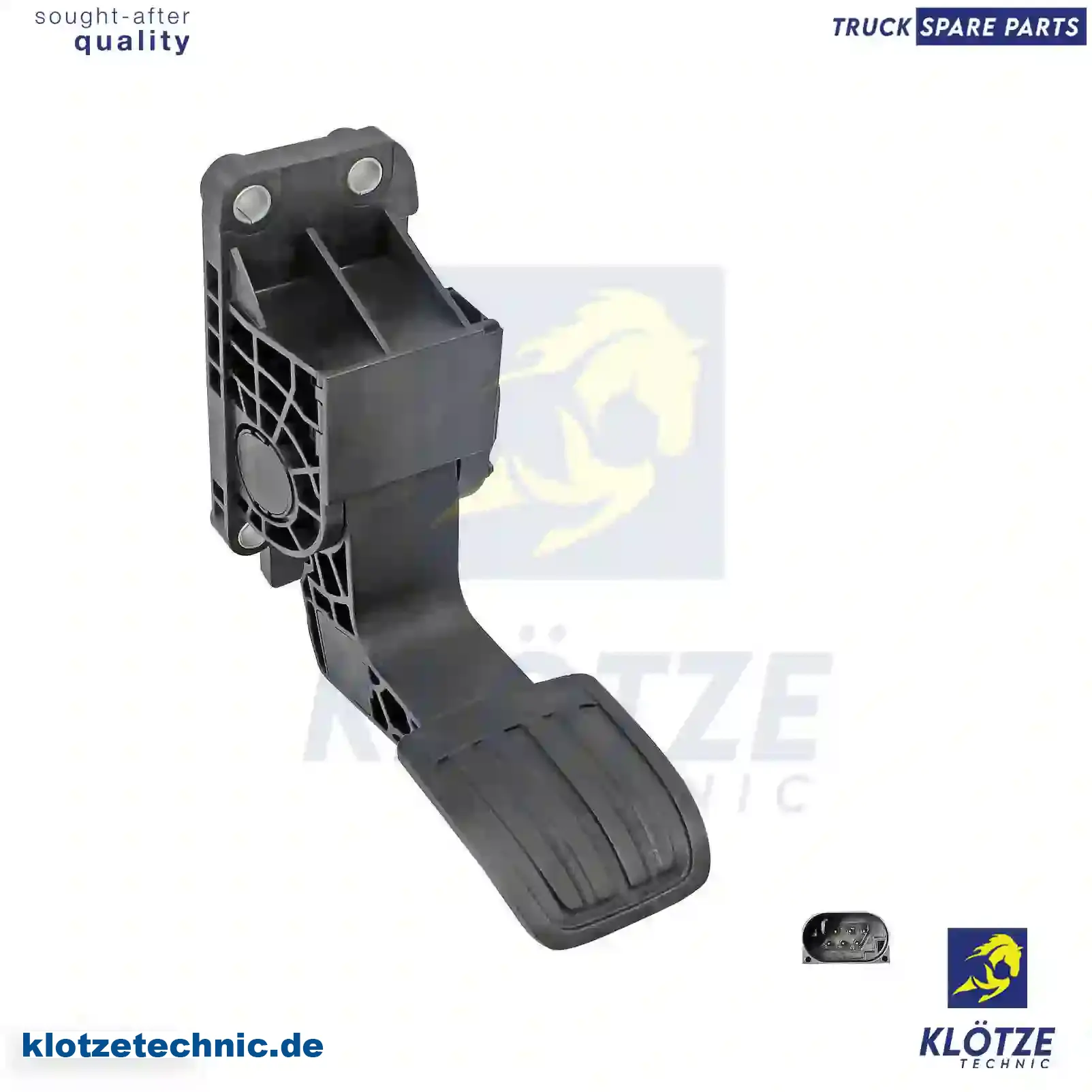 Accelerator Pedal, With Sensor, Without Adapter Plate 1845521, 1845521 || Klötze Technic Spare Part | Engine, Accelerator Pedal, Camshaft, Connecting Rod, Crankcase, Crankshaft, Cylinder Head, Engine Suspension Mountings, Exhaust Manifold, Exhaust Gas Recirculation, Filter Kits, Flywheel Housing, General Overhaul Kits, Engine, Intake Manifold, Oil Cleaner, Oil Cooler, Oil Filter, Oil Pump, Oil Sump, Piston & Liner, Sensor & Switch, Timing Case, Turbocharger, Cooling System, Belt Tensioner, Coolant Filter, Coolant Pipe, Corrosion Prevention Agent, Drive, Expansion Tank, Fan, Intercooler, Monitors & Gauges, Radiator, Thermostat, V-Belt / Timing belt, Water Pump, Fuel System, Electronical Injector Unit, Feed Pump, Fuel Filter, cpl., Fuel Gauge Sender,  Fuel Line, Fuel Pump, Fuel Tank, Injection Line Kit, Injection Pump, Exhaust System, Clutch & Pedal, Gearbox, Propeller Shaft, Axles, Brake System, Hubs & Wheels, Suspension, Leaf Spring, Universal Parts / Accessories, Steering, Electrical System, Cabin